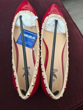 Brand New Shiekh Red Pointed-Toe Studded Flats